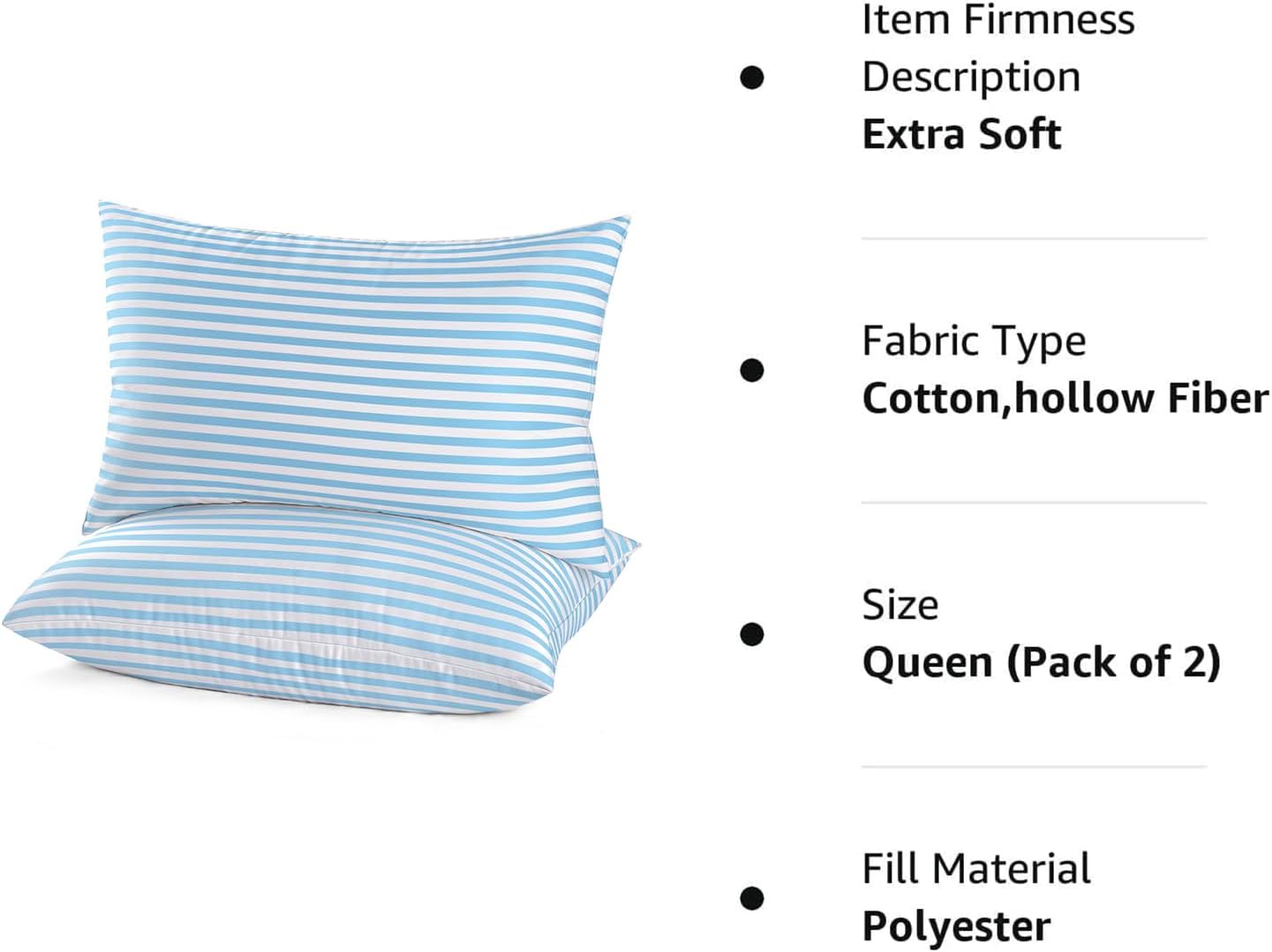 EIUE Hotel Collection Bed Pillows for Sleeping 2 Pack Queen Size，Pillows for Side and Back Sleepers,Super Soft Down Alternative Microfiber Filled Pillows,20 x 30 Inches