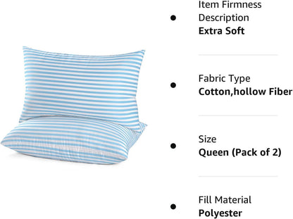 EIUE Hotel Collection Bed Pillows for Sleeping 2 Pack Queen Size，Pillows for Side and Back Sleepers,Super Soft Down Alternative Microfiber Filled Pillows,20 x 30 Inches