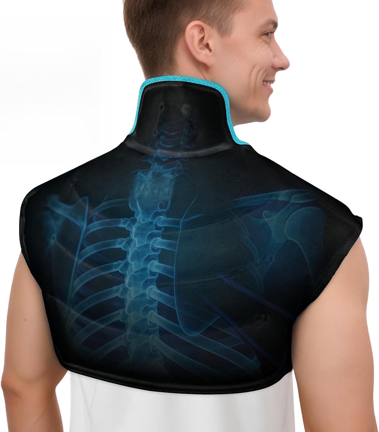 Comfytemp Large Ice Pack for Neck Shoulders Upper Back Pain Relief with Straps, Reusable Gel Ice Wrap Hot Cold Compress Therapy Recovery for Upper Back, Cervical Injuries, Rotator Cuff (Large, Blue)