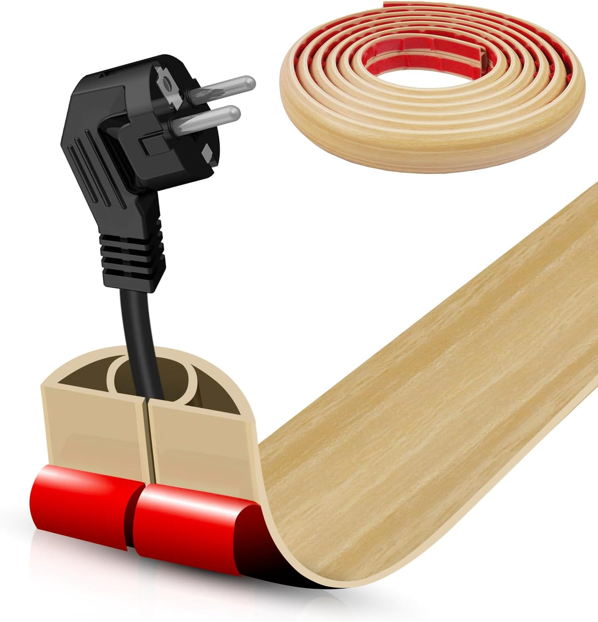 Floor Cord Cover Self Adhesive Cord Hider,10FT Cable Management, Extension Strip Protector for Wires, Prevent Cable Trips for Offices, Gyms, Exhibitions Cavity 0.39"(W) x 0.27"(H) BrownWood
