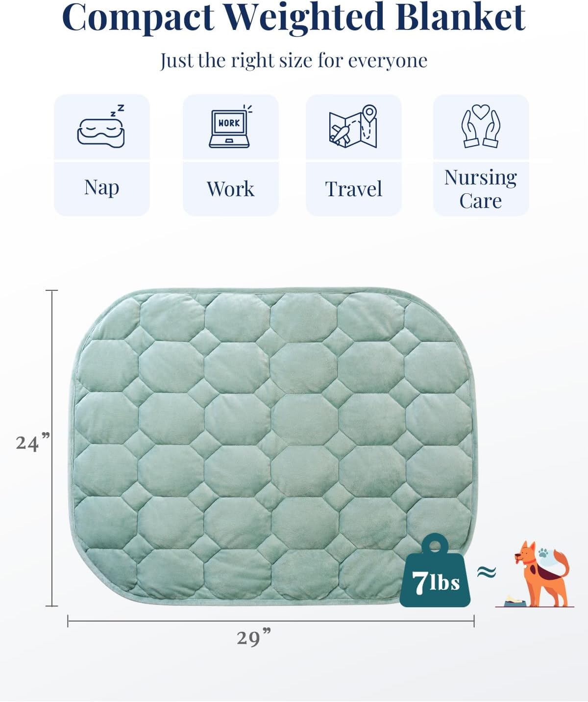 Kivik Weighted Lap Blanket, 7 lbs Weighted Lap Pad for Adults, Small Travel Weighted Blanket for Relaxation, Portable & Breathable, Grey, 24"x29"