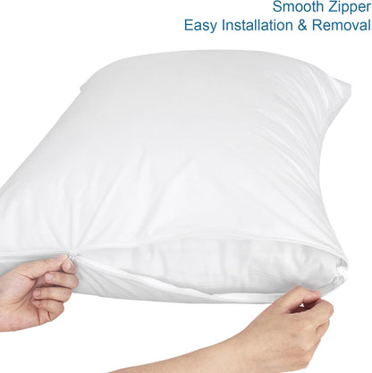 4 Pack Pillow Protectors with Zipper Standard Size Breathable & Noiseless Pillow Protector 100% Waterproof Pillow Cases 20''×26'' White Pillow Covers
