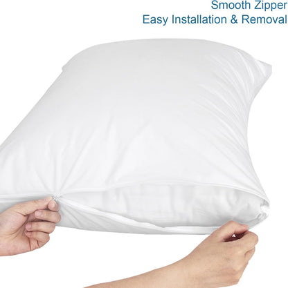 4 Pack Pillow Protectors with Zipper Standard Size, Waterproof, White