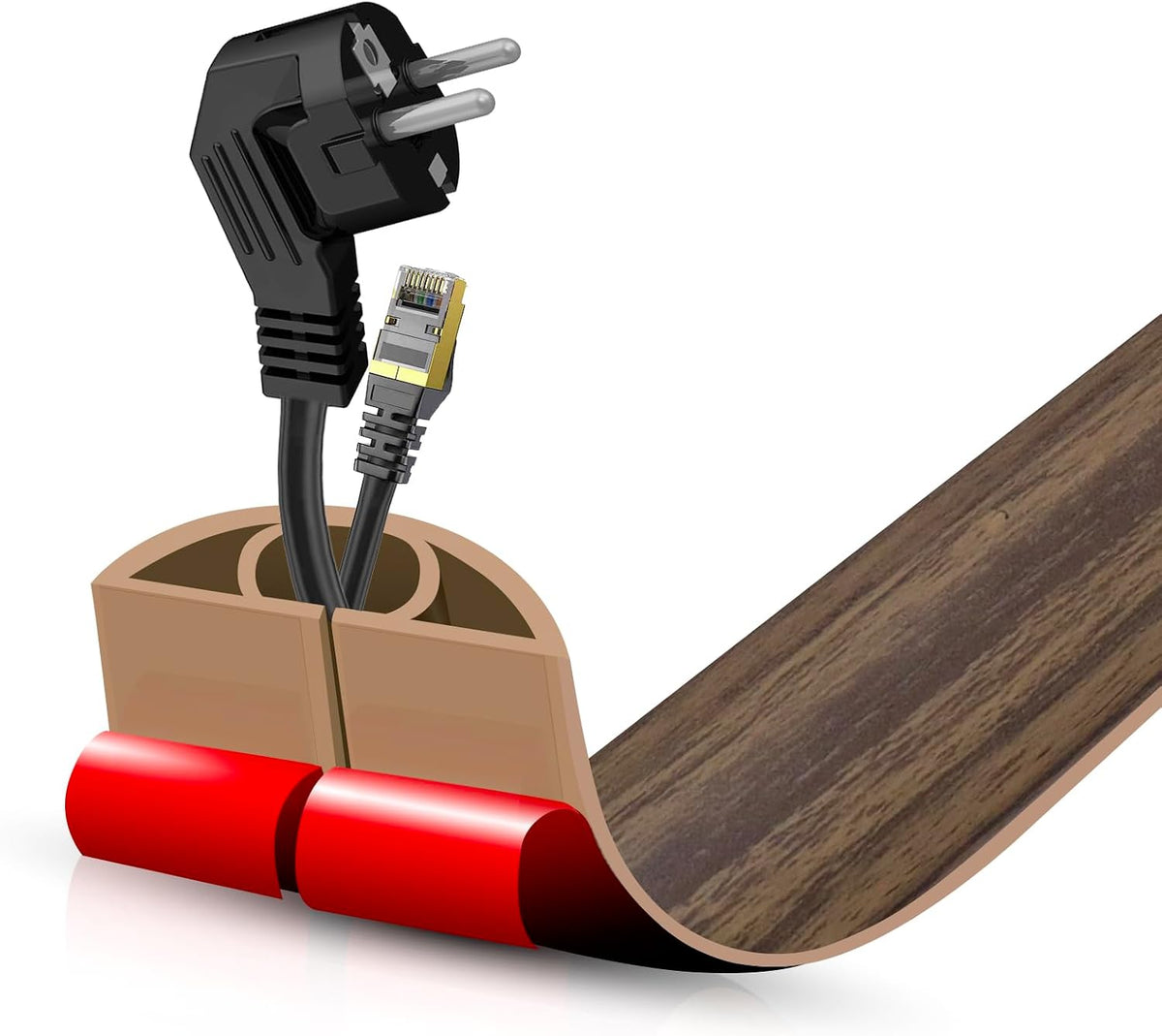 Floor Cord Cover Self Adhesive Cord Hider,10FT Cable Management, Extension Strip Protector for Wires, Prevent Cable Trips for Offices, Gyms, Exhibitions Cavity 0.39"(W) x 0.27"(H) BrownWood