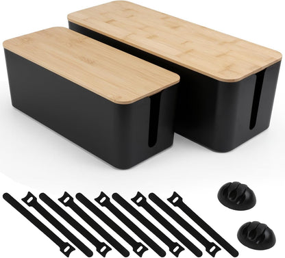 Tuwechen Cable Management Box, Wooden Style Large Cord Organizer Box
