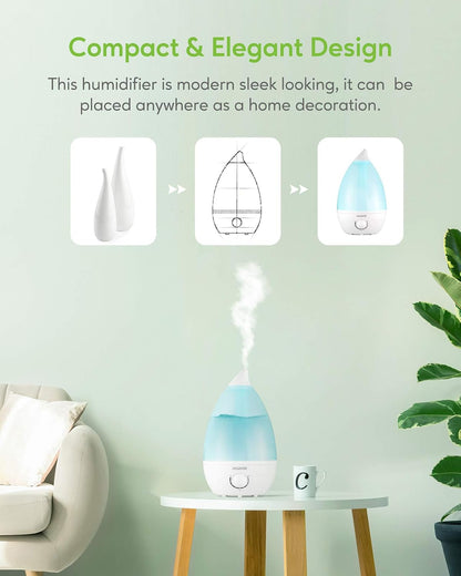 MegaWise Ultrasonic Cool Mist Humidifier SK7620 - 1.5L Capacity, Whisper-Quiet Operation, Adjustable Mist Output, Auto Shut-Off - Ideal for Home, Office, Baby Room, and Bedroom