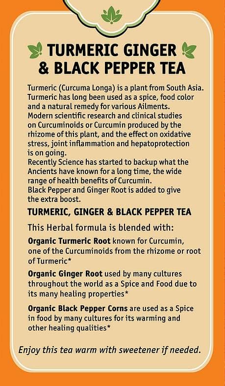 Herbal Cup Ayurveda Turmeric Tea, Organic Ginger & Black Pepper, No Caffeine Herbal Supplement (16 Count, Pack of 3)