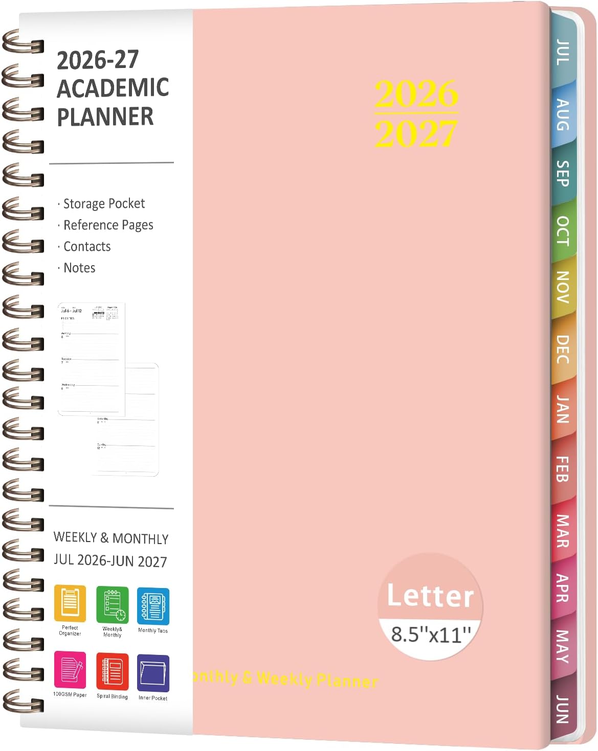 Planner 2026-2027, Weekly and Monthly Calendar Planner, JUL 2026 - JUN 2027 | A5(6.3'' x 8.5''), Hardcover, Agenda Book, Sprial Bound, Inner Pocket, Office and School Use