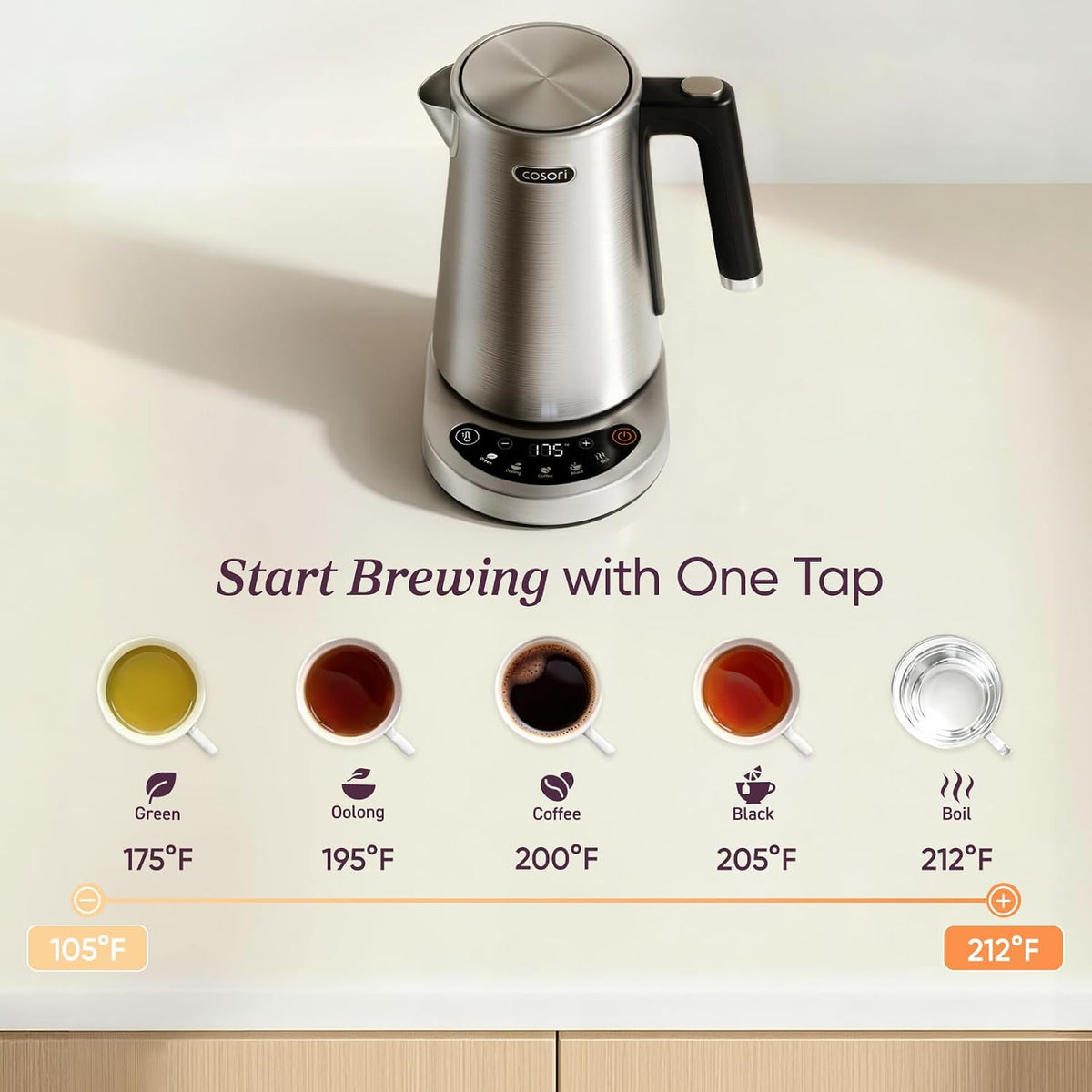 Cosori Stainless Steel Electric Kettle with Temperature Control, 1.7L