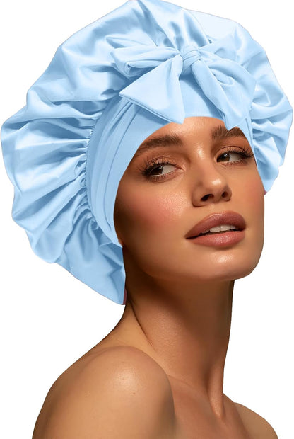 Silk Bonnet for Women, Satin Bonnet for Sleeping, Large Sleep Cap with Elastic Tie Band for Curly Hair