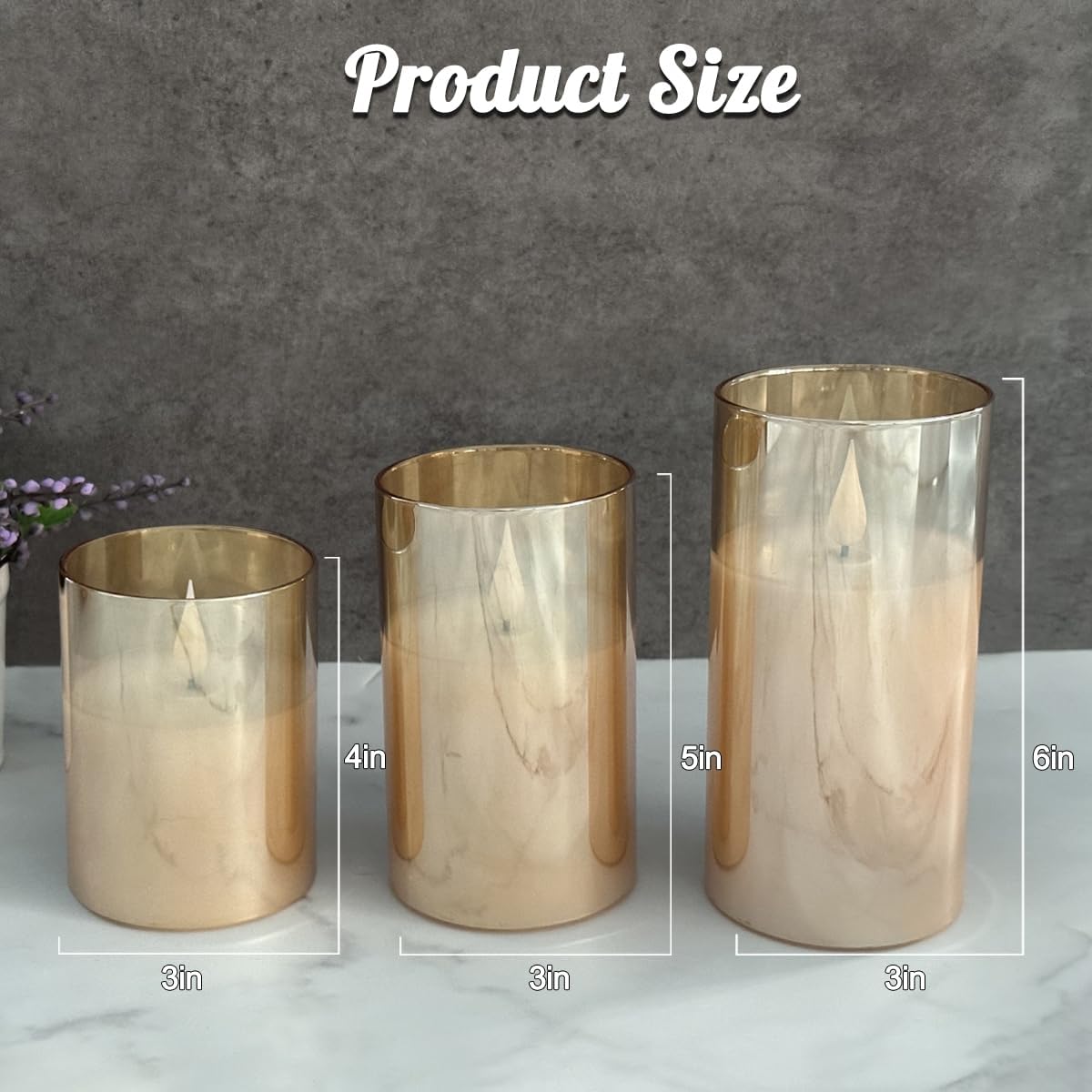 LEDHOLYT Rechargeable Flameless Glass Pillar Candles–Gifts for Women,–Set of 3, Realistic Flickering LED Flame,Remote & Timer, Ideal for Living Room, Bedroom & Halloween Festival Home Party Decor