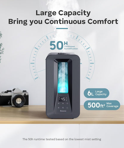 BREEZOME 6L Cool Mist Humidifier for Bedroom 50H Runtime 7-Color Mood Light