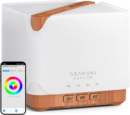 ASAKUKI Essential Oil Diffuser for Home Large 700 ml Humidifier | Automatic Shut-Off, Quiet Aromatherapy Diffuser with 7 LED Lights for Living Room, Kitchen, Bedroom, Hotel - White