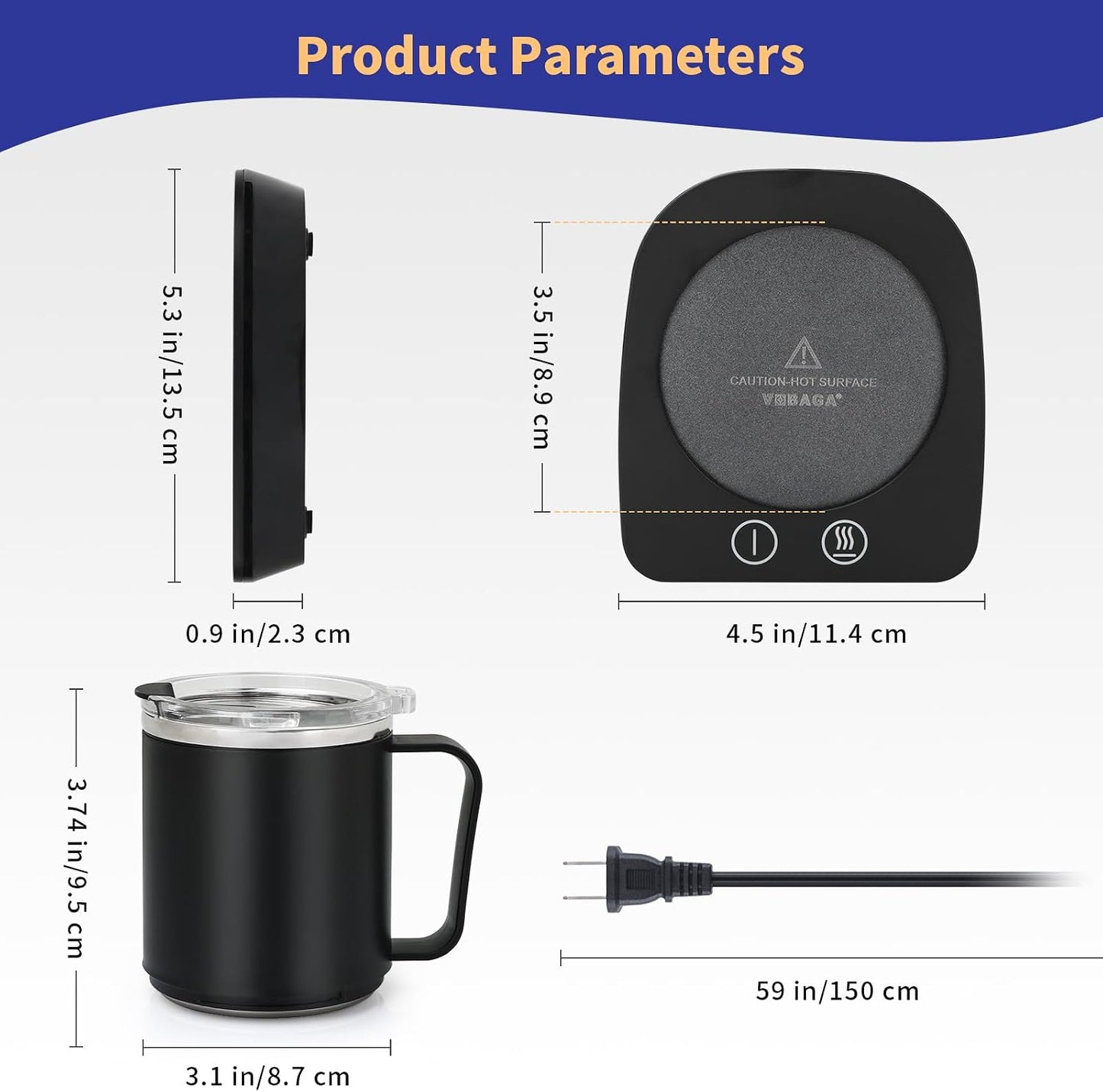 VOBAGA Mug Warmer& Coffee Mug Warmer for Office Desk Use, Candle Warmer with Three Temperature Settings, Coffee Warmer Plate for Cocoa Tea Water Milk with Auto Shut Off After 4 Hours, for Ideal Gifts