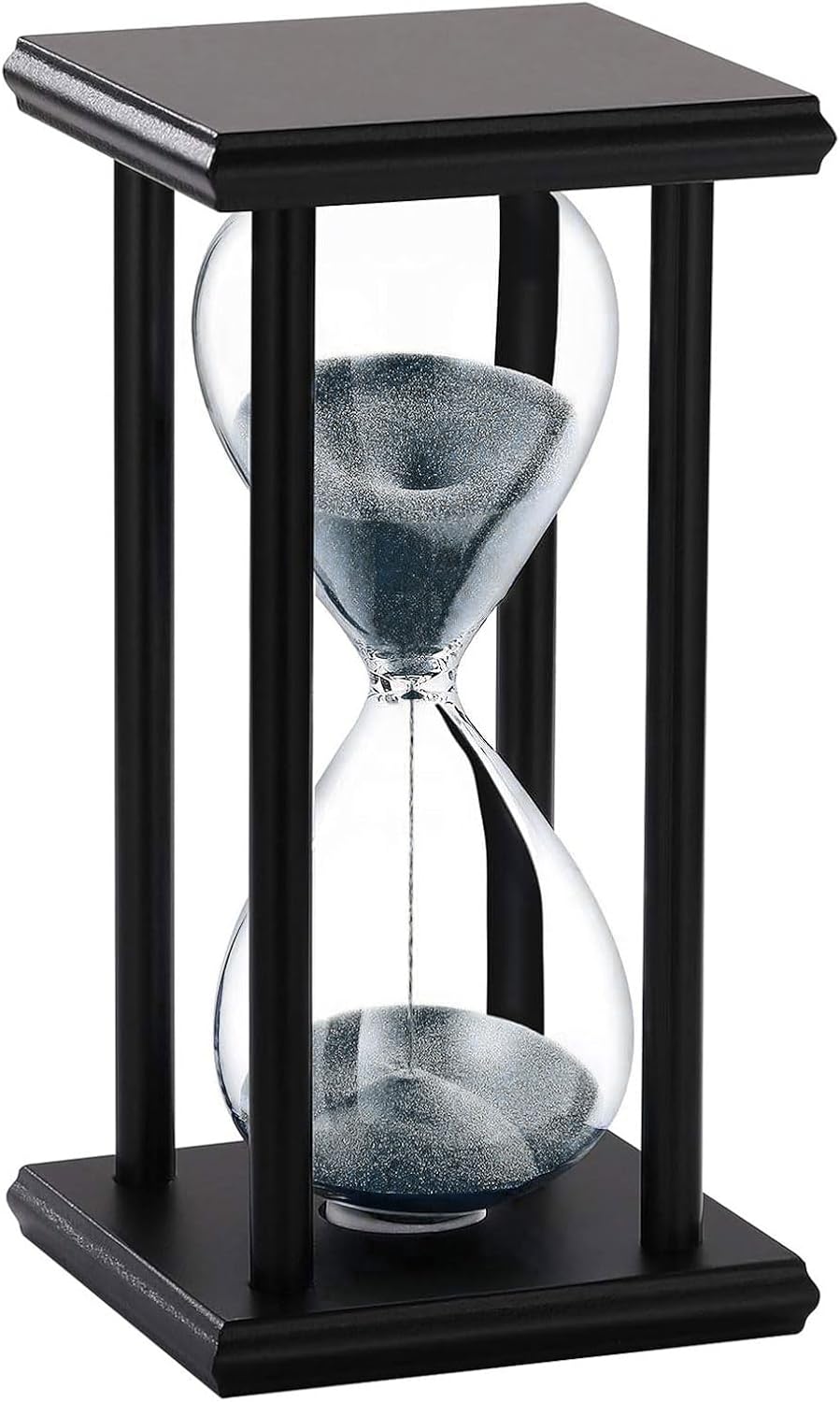 SuLiao Wood Hourglass 30 Minute, Black Wooden Stand Sand Timer Clock, Black Sand Watch 30 Min, Antiguo Reloj De Arena Half Hour, Large Unique Glass Sandglass for Home, Desk, Office Decorative