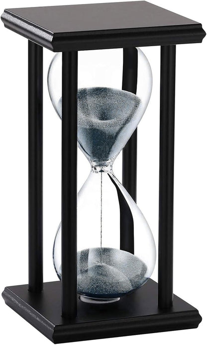 SuLiao Wood Hourglass 30 Minute, Black Wooden Stand Sand Timer Clock, Black Sand Watch 30 Min, Antiguo Reloj De Arena Half Hour, Large Unique Glass Sandglass for Home, Desk, Office Decorative