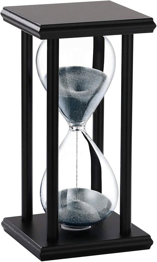 SuLiao Wood Hourglass 30 Minute, Black Wooden Stand Sand Timer Clock, Black Sand Watch 30 Min, Antiguo Reloj De Arena Half Hour, Large Unique Glass Sandglass for Home, Desk, Office Decorative