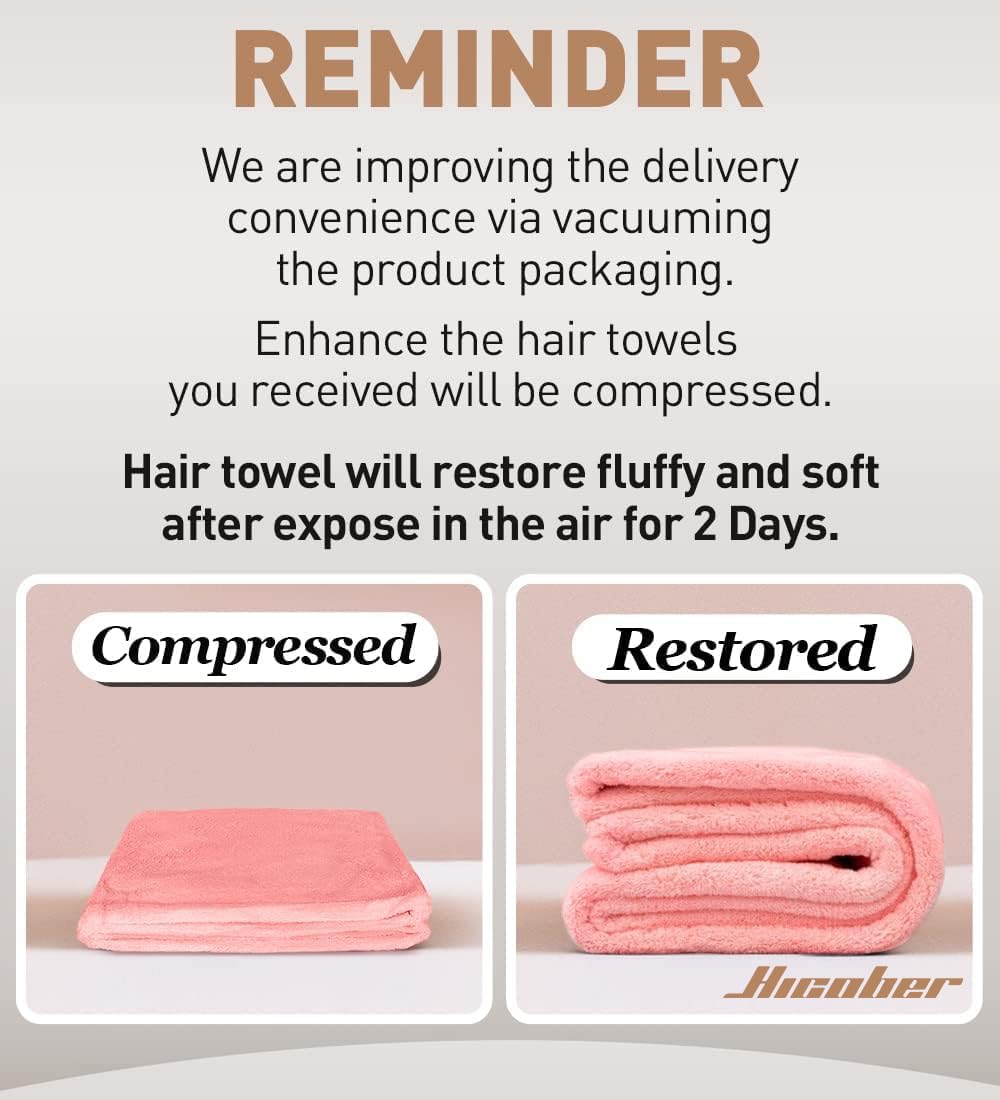Hicober Microfiber Hair Towel Wrap, Fast Drying Hair Towels for Women, Soft Lightweight Quick Dry Turban for Curly & Long Hair–3 Pack(Blue/Grey/Pink)
