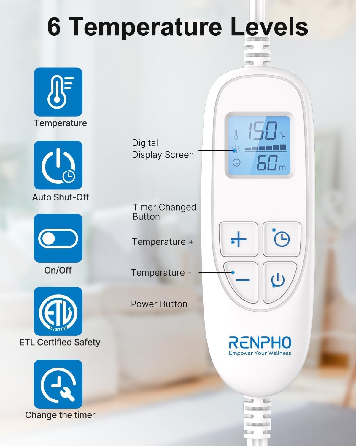 RENPHO Fathers Day Dad Gifts, Electric Heating Pad - 6 Heat Levels for Neck Shoulder and Back, Birthday Gifts for Women Men, Weighted Pad for Snug Fit, ETL Certified, FSA Eligible, 24"x33" Gray