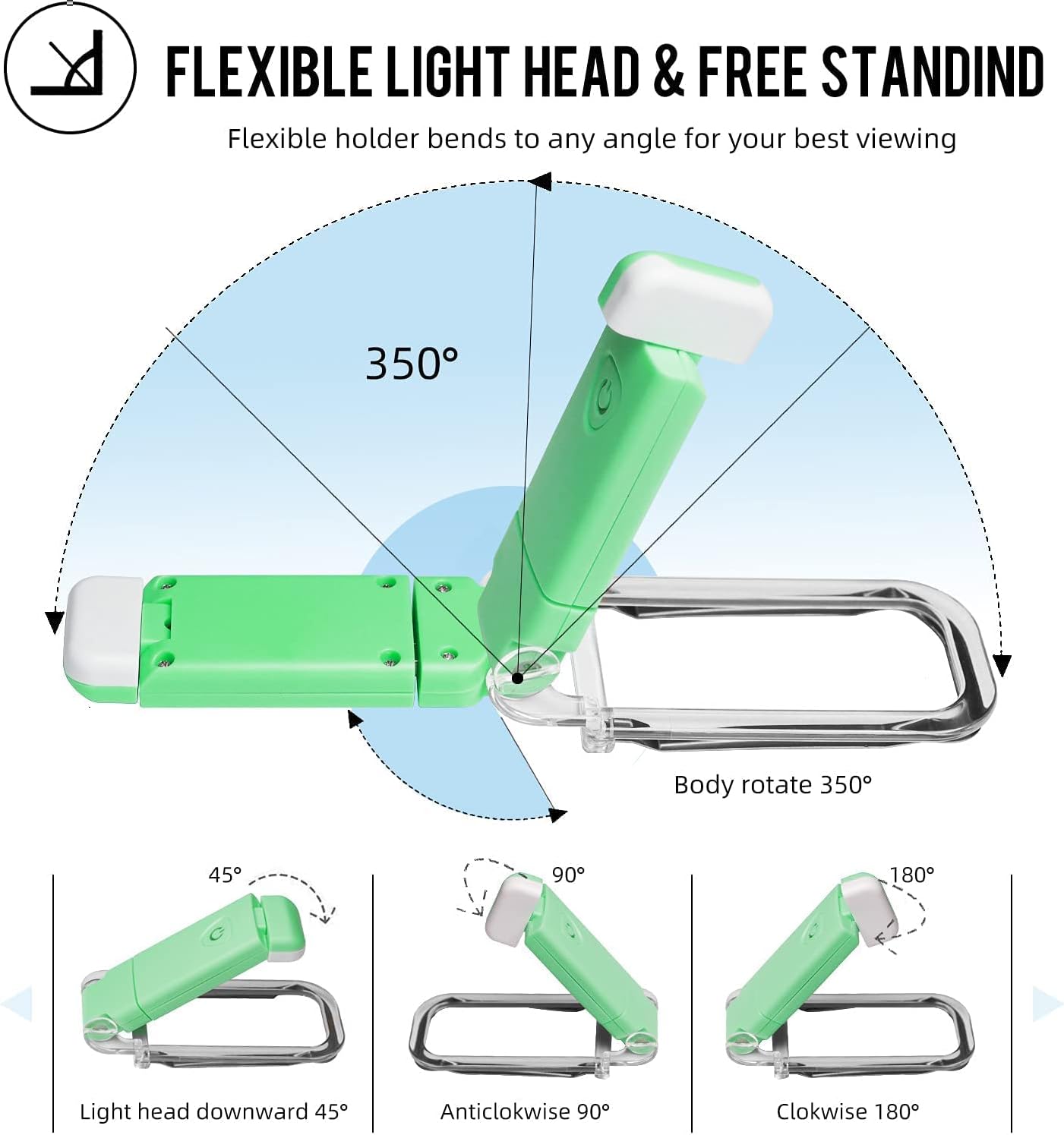 EGWASER Book Reading Light, Portable USB Rechargeable LED Clip on Book Lights for Reading in Bed, 3 Brightness Adjustable Dimmable Bookmark Light for Eye-Protection, Reading Lamp (White)