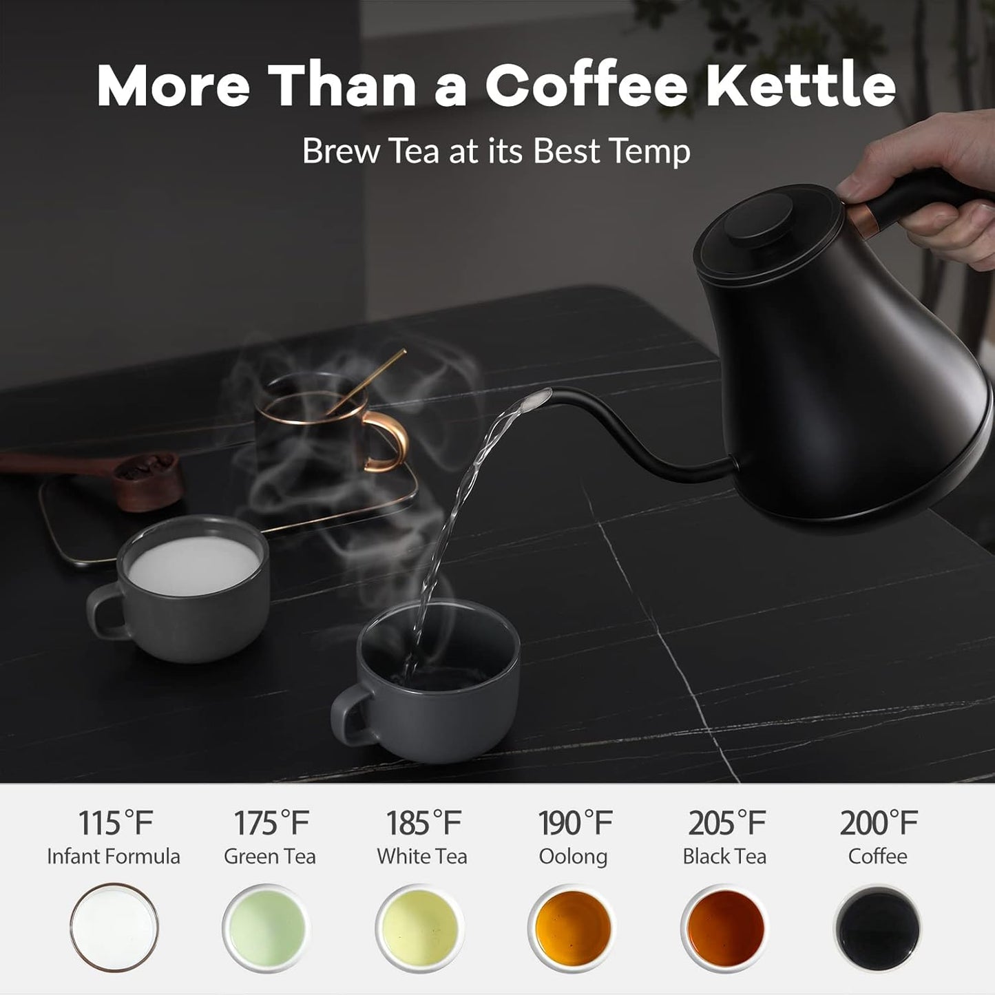 Mecity Electric Gooseneck Kettle With LCD Display Automatic Shut Off Retro Coffee Kettle Temperature Control Hot Water Boiler to Pour Over Tea, 1200 Watt Quick Heating Tea Pot, 0.8L, Stainless Steel