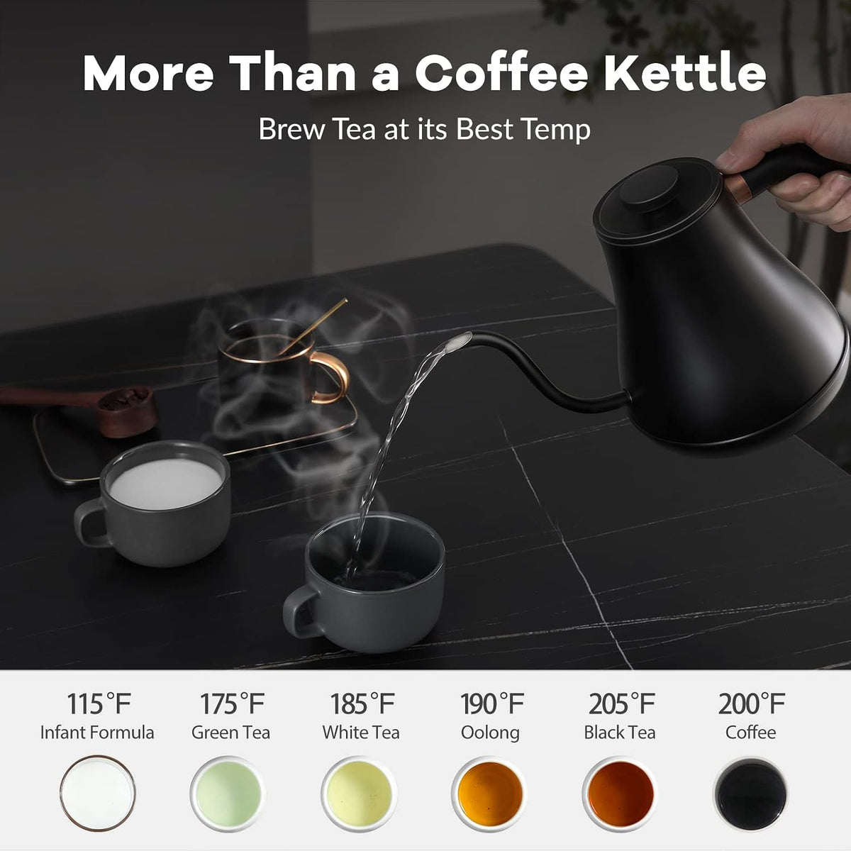 Mecity Electric Gooseneck Kettle With LCD Display Automatic Shut Off Retro Coffee Kettle Temperature Control Hot Water Boiler to Pour Over Tea, 1200 Watt Quick Heating Tea Pot, 0.8L, Stainless Steel