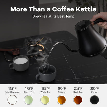 Mecity Electric Gooseneck Kettle With LCD Display Automatic Shut Off Retro Coffee Kettle Temperature Control Hot Water Boiler to Pour Over Tea, 1200 Watt Quick Heating Tea Pot, 0.8L, Stainless Steel