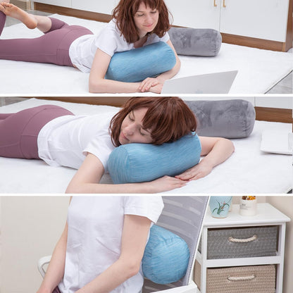 1 MIDDLE ONE Round Cylinder Bolster Pillow with Removable Velvet Cover, Tube Roll Cervical Pillow for Head, Neck, Back and Legs Support, 13"x 6", Blue