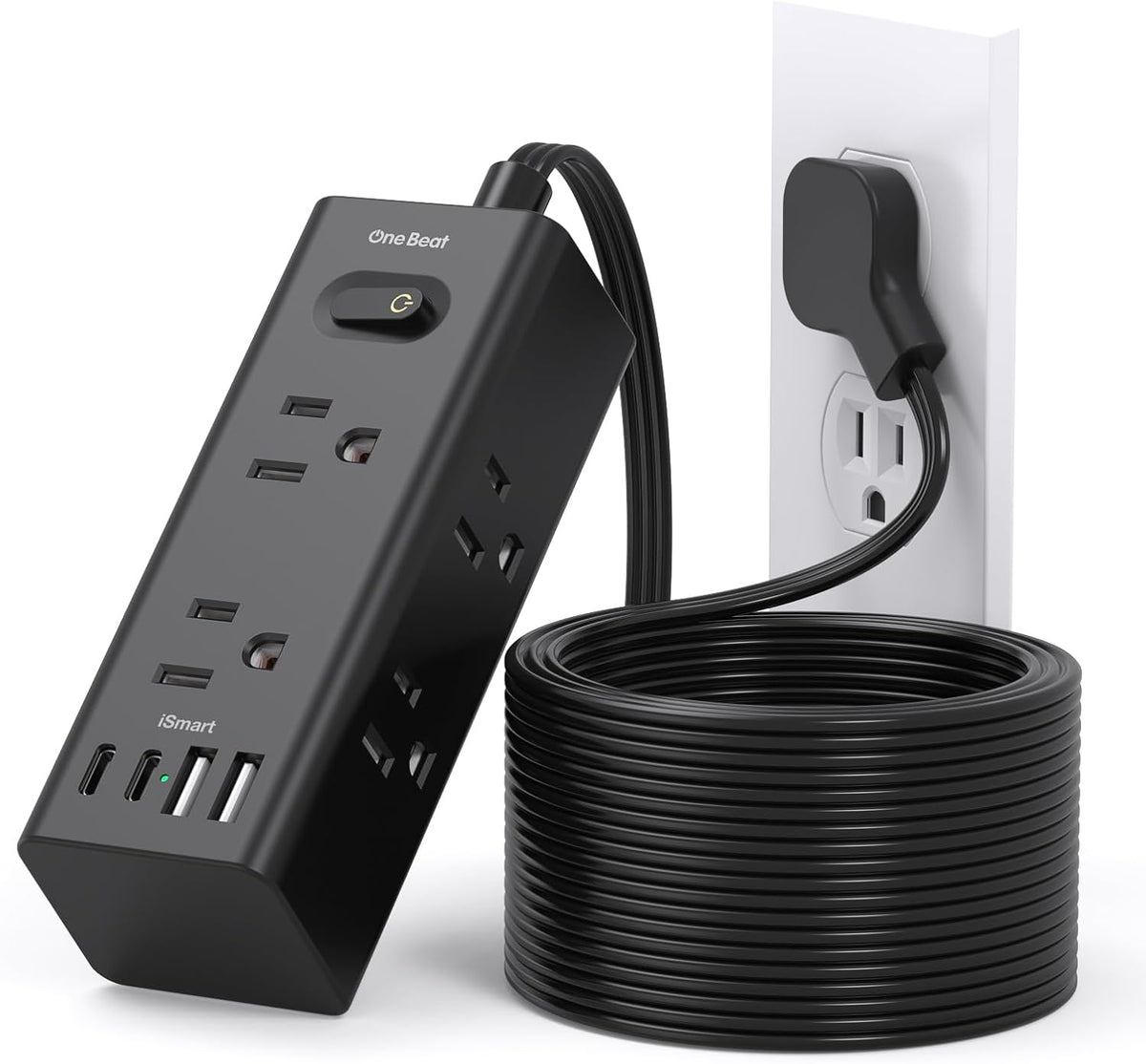 One Beat 10Ft Extension Cord with Multiple Outlets,Flat Plug Power Strip