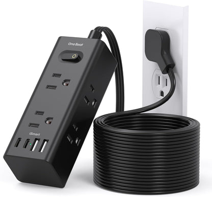 One Beat 10Ft Extension Cord with Multiple Outlets,Flat Plug Power Strip