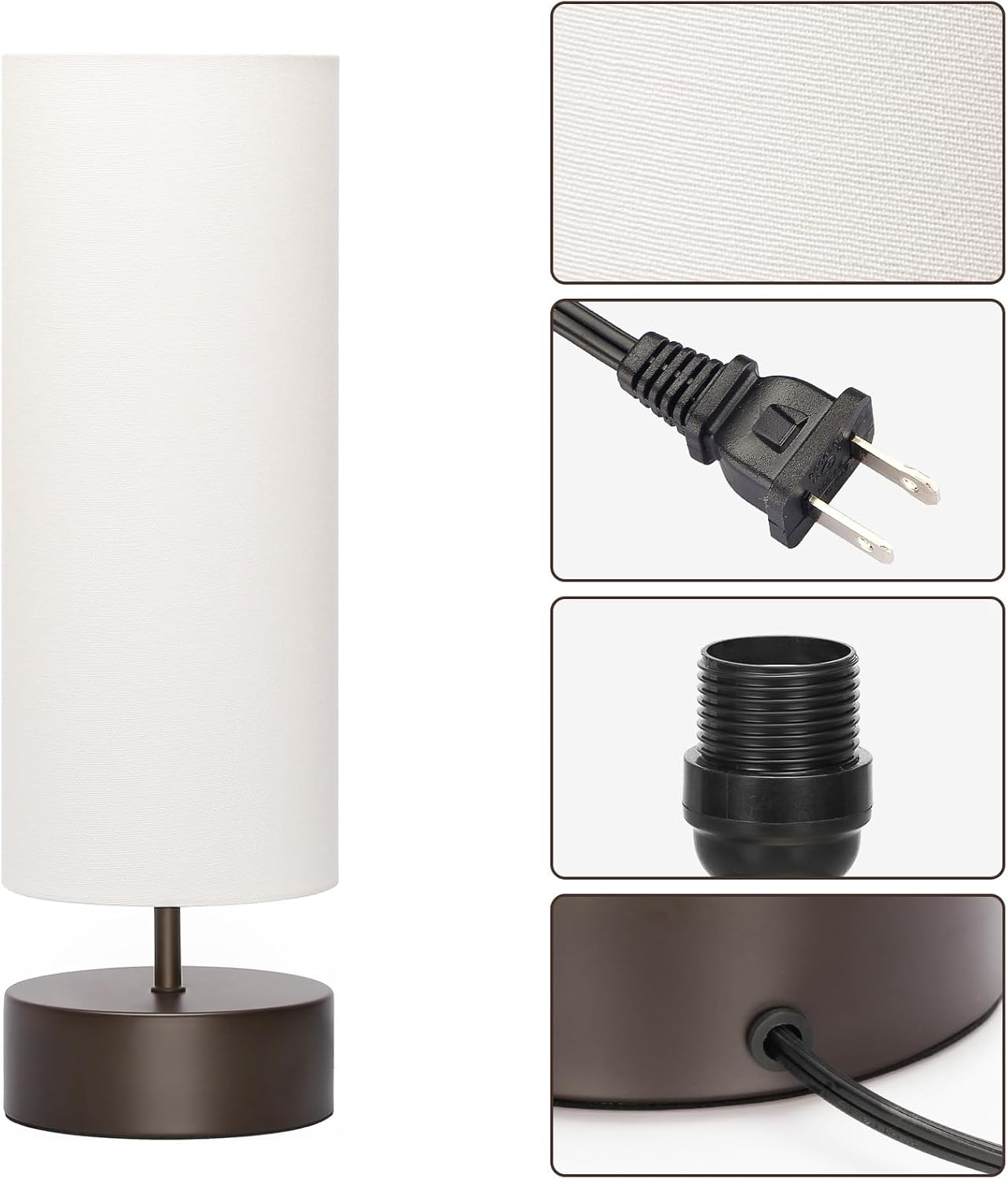 Touch Table Lamp, 3-Way Dimmable Modern Minimalist Accent Bedside Lamp with Cylinder Fabric Shade, Night Light Nightstand Desk Lamp for Bedroom Living Room Kitchen, 9W LED Bulb Included