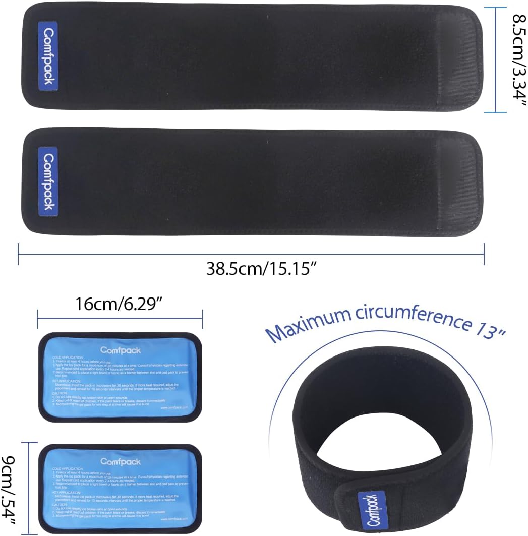 Comfpack Cold Therapy Wrap with 2 Packs for Pain Relief, Reusable Gel Ice Packs for Foot Plantar, Wrist, Ankle, Great for Sprains, Muscle Pain, Bruises, Injuries