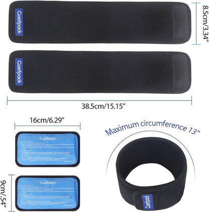 Comfpack Cold Therapy Wrap with 2 Packs for Pain Relief, Reusable Gel Ice Packs for Foot Plantar, Wrist, Ankle, Great for Sprains, Muscle Pain, Bruises, Injuries