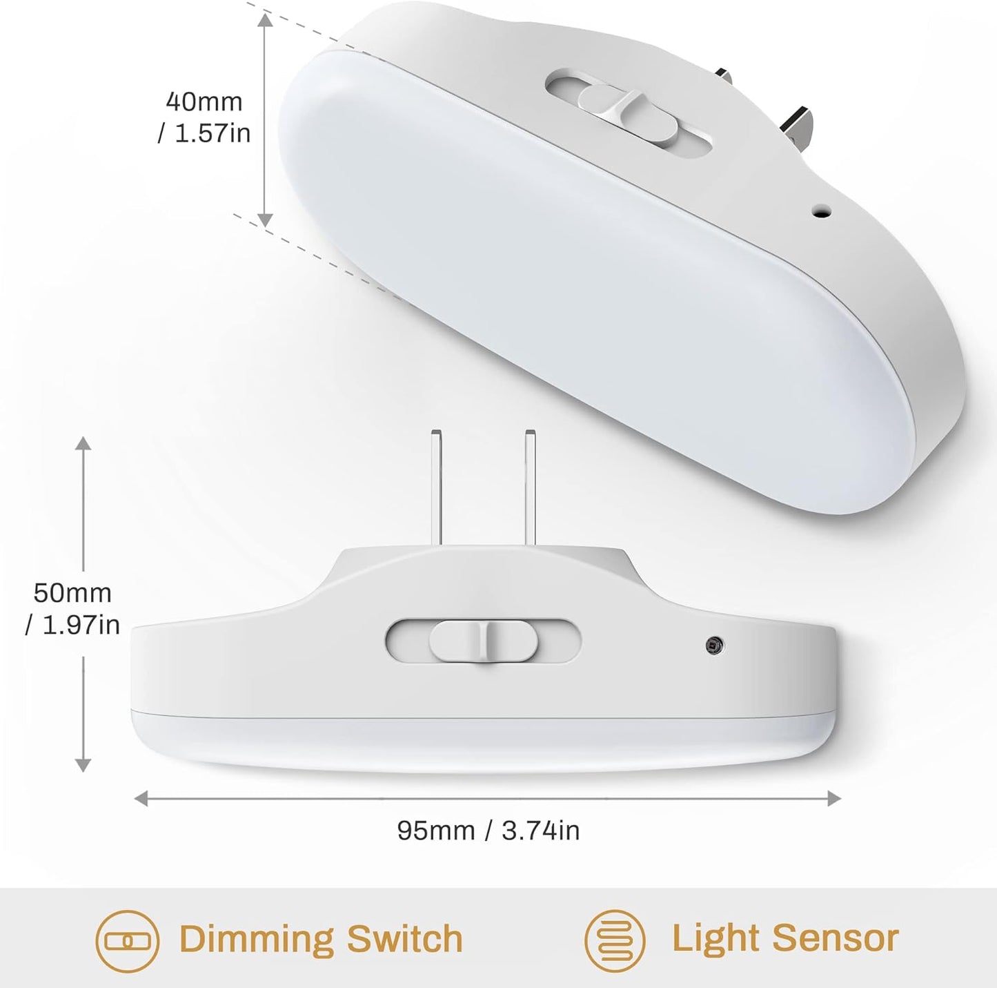 DORESshop Amber Night Light, Auto On/Off, 0-100 LM Adjustable Brightness, Dimmable Plug Into Wall Light Sensor Night Light for Kids Room, Bedroom, Stair Lights, Amber, 1W, 2 Pack
