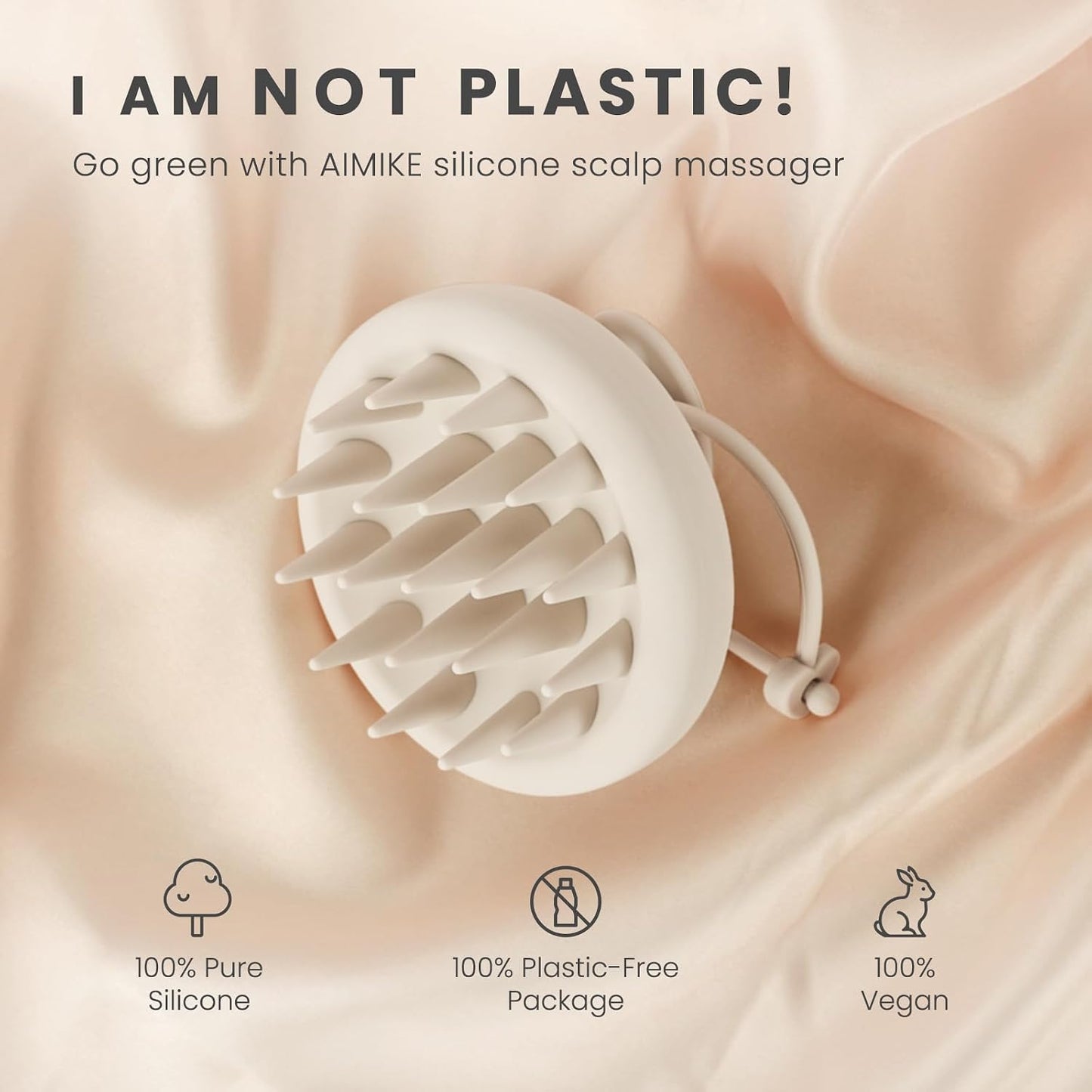 AIMIKE Scalp Massager Shampoo Brush, Soft Silicone Scalp Scrubber, Scalp Brush/Exfoliator for Washing Hair Dandruff, Scalp Massager Hair Growth Stimulator, Wet Dry Scalp Hair Scrubber - Oatmeal