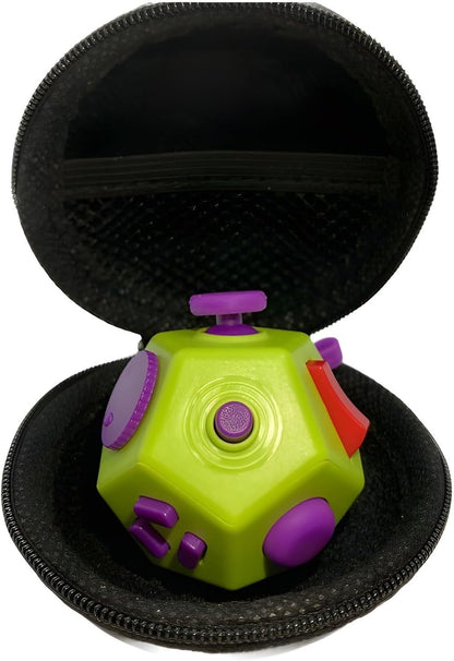 Small Fidget Toys Cube, Small Fidget Toy - 12 Sides Decompression Cube Anti Anxiety and Relief Stress Improve Focus Creative Unique Fidget Toy for Kids and Adults, with Carry Case(Black E1)
