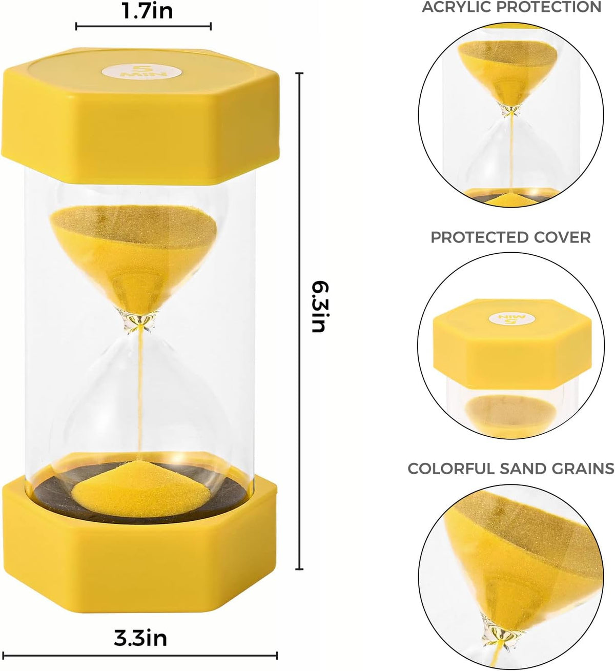 Sand Timer for Kids Set of 3 Small Colorful Hourglass Acrylic Covered Clock 1Min 2Min 5Min for Classroom, Home & Kids Room