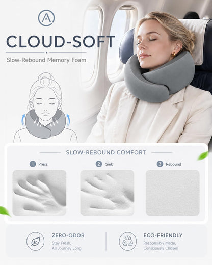 Travel Pillow for Airplane - Memory Foam Neck Travel Pillow with 360° Chin & Neck Support, Dual Raised Sides, Washable Breathable Cover, Compact Travel Bag for Long Flights, Car, Train, Sleeping