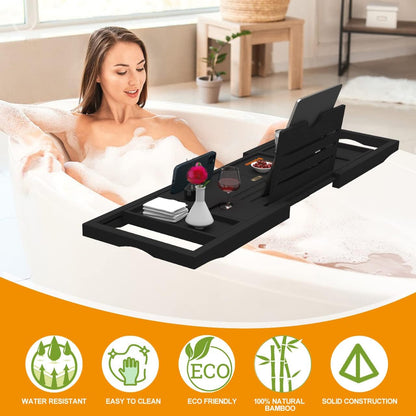 Premium Bamboo Bathtub Tray Caddy - Bath Tub Tray Table for Bathtub - Bath Caddy Tray for Bathtub, Expandable Size, Fits Most Bath Tubs