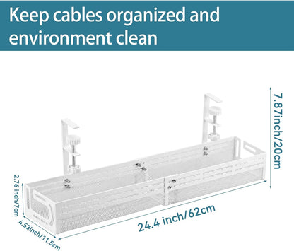 Under Desk Cable Management Tray, No Drill Mesh Cable Tray Cord Organizer