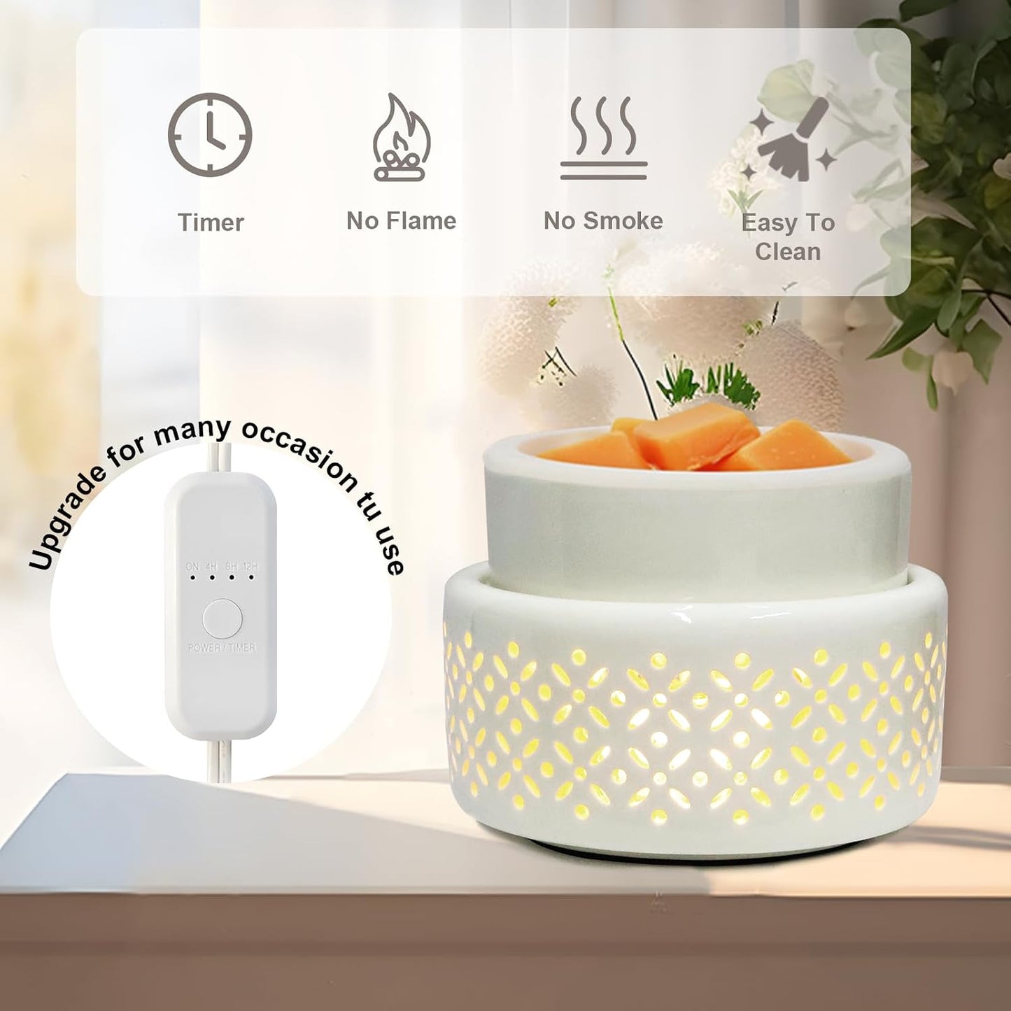 VICTORIA AROMA Ceramic Wax Melt Warmer - LED Night Light Candle Wax Warmer for Scented Wax, Electric Fragrance Wax Melter for Home, Office, Bedroom Decor, and Gifts