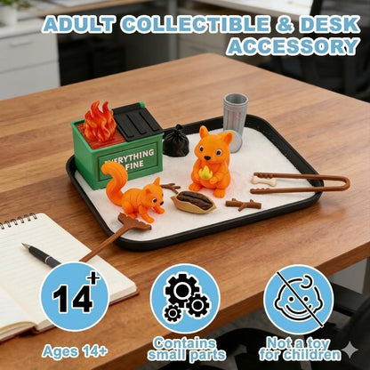 Funny Dumpster Fire Zen Sand Garden Kit, Desk Decor Toy with Mini Rake Tray, Stress Relief Accessory, Office Humor Gift Idea, White Elephant Present, Coworker Novelty Decoration
