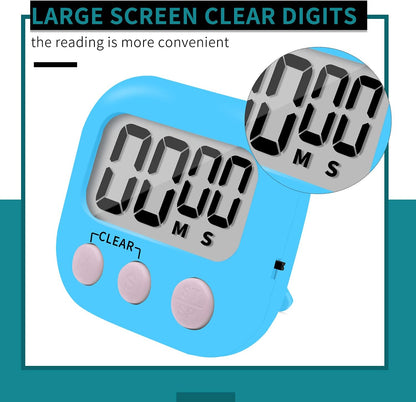 6 Pack Small Digital Kitchen Timer Magnetic Back and ON/Off Switch,Minute Second Count Up Countdown (Multicolored)