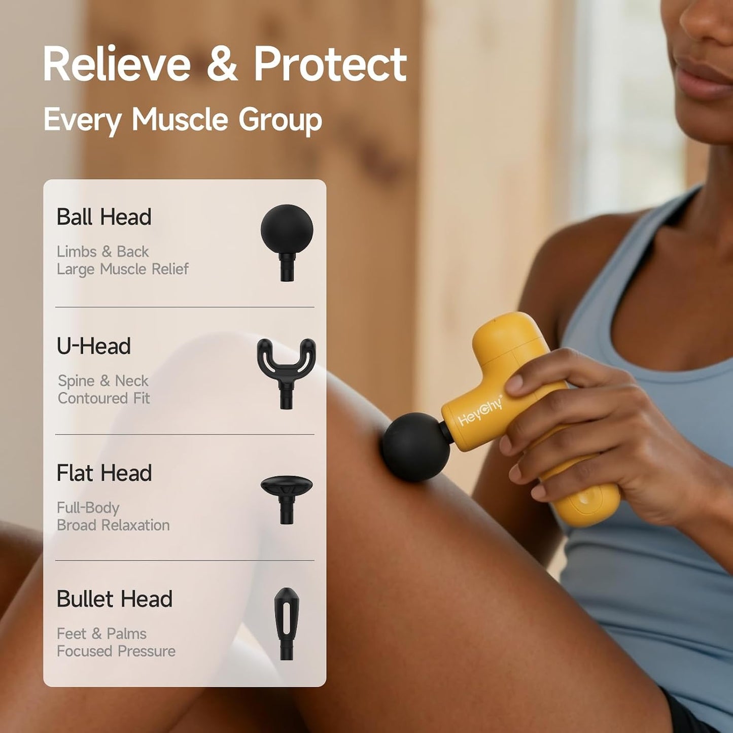 HEYCHY Super Mini Massage Gun Deep Tissue, Handheld Muscle Massager with 4 Heads, Percussion Travel Size Massager Gun FSA Eligible for Men Women Back Relief, Quiet for Home, Gym, Office, HSA, Black
