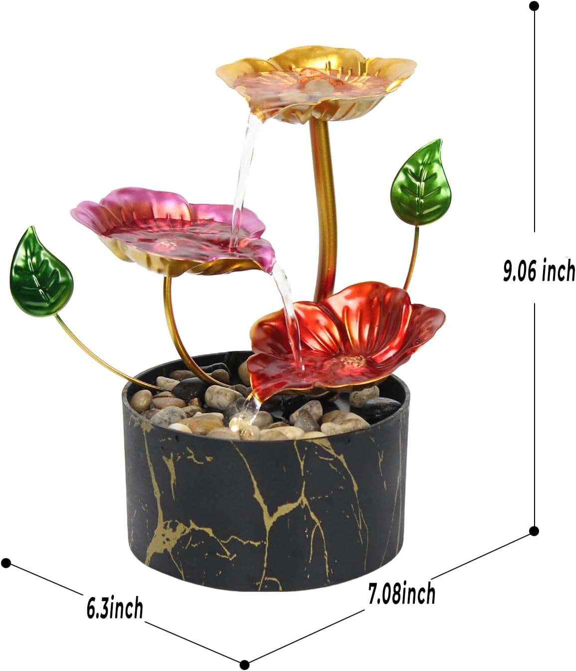 Water Fountain Indoor Waterfall Fountain 3-Tier Tabletop Fountain Lotus Desk Relaxation Home Decor Including Lots of Rocks and Soothing Sound Machine (Green 1)