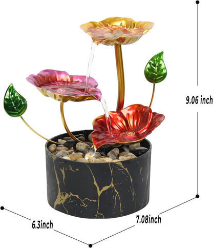 Water Fountain Indoor Waterfall Fountain 3-Tier Tabletop Fountain Lotus Desk Relaxation Home Decor Including Lots of Rocks and Soothing Sound Machine (Green 1)