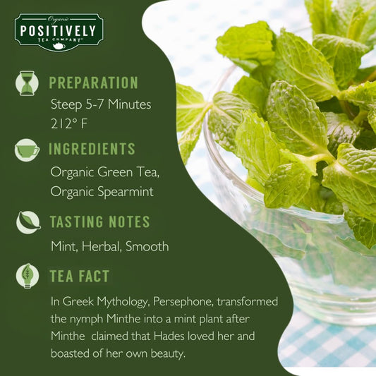 Positively Tea, Organic Spearmint Green, Green Tea, Loose Leaf, 16 Ounce