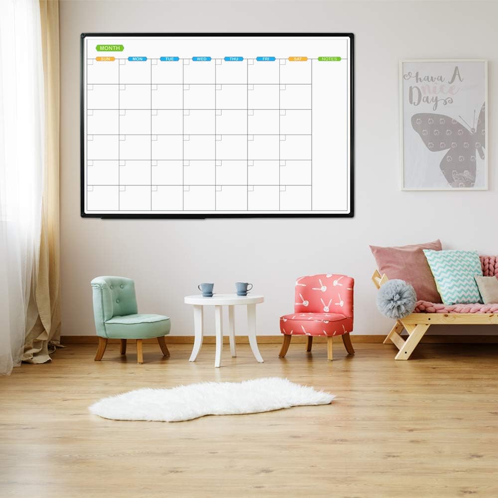 JILoffice Magnetic Dry Erase Calendar Whiteboard, 4 Month White Board Planner 36 X 24 Inch, Black Aluminum Frame Wall Mounted Board for Office Home and School
