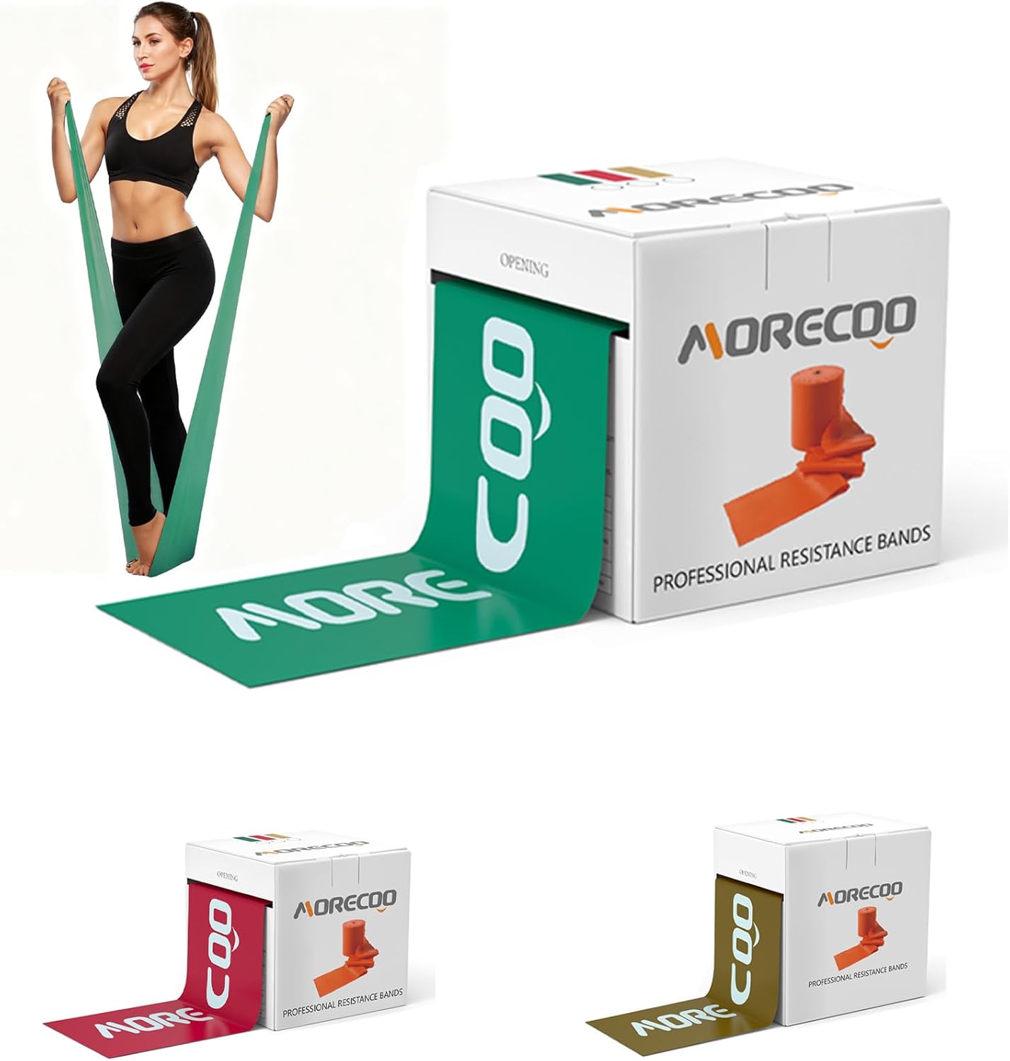 MORECOO Resistance Bands for Physical Therapy & Workout - 25 Yard Natural Latex Exercise Band Roll, Cut-to-Length Elastic Stretch Bands for Rehab, Pilates, Strength Training & Home Gym