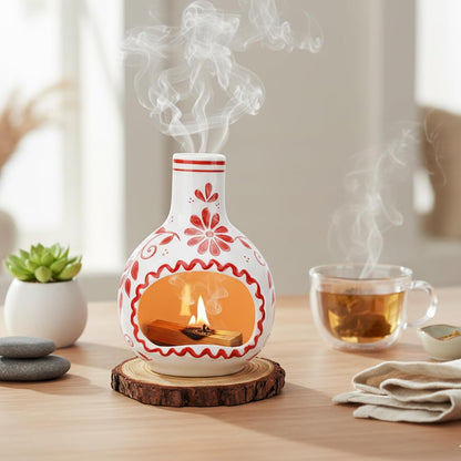 Ceramic Incense Holder–Handcrafted Palo Santo Holder with Chimney, Incense Burner with Ash Catcher for Sage, Cone Burning and Tealight, Perfect for Meditation, Yoga and Aromatherapy for Women